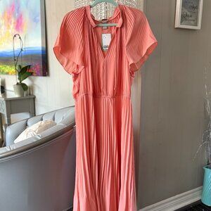 NWT Salmon Pleated Midi Dress w Flutter Sleeves from H&M Sz XL